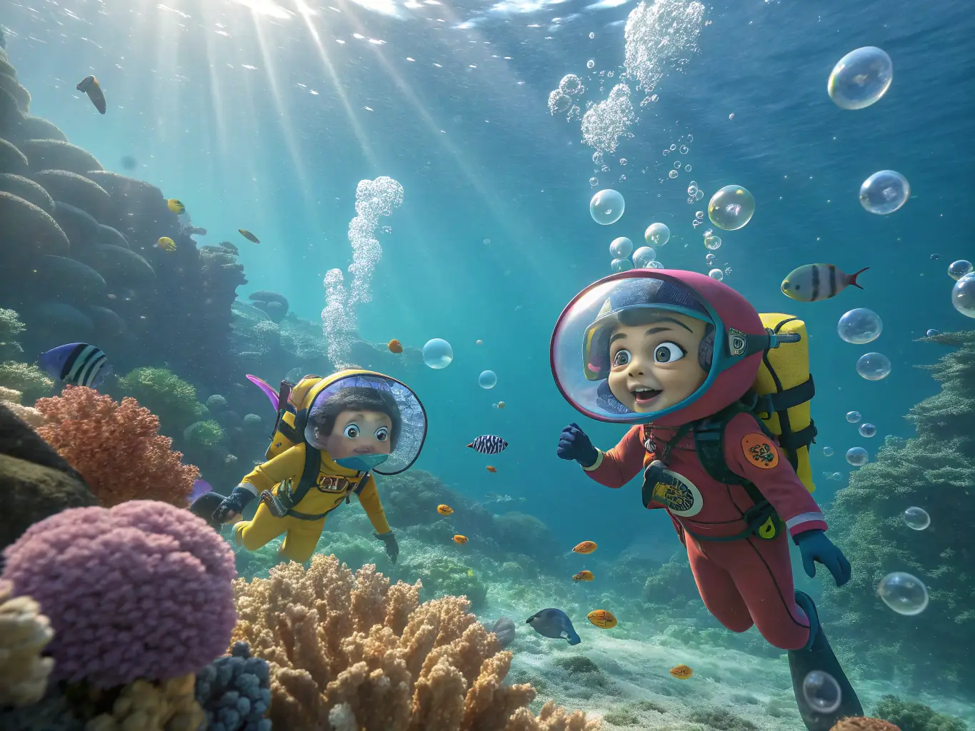 A vibrant image of a group of people snorkeling in the clear waters of Gran Canaria, surrounded by colorful fish and coral reefs. The image should highlight the excitement and beauty of underwater exploration.